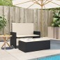 vidaXL Gartenbank mit Kissen und Hocker Schwarz Poly Rattan vidaXL Gartenbank mit Kissen und Hocker Schwarz Poly Rattan