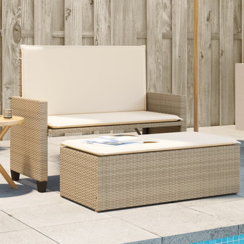 vidaXL Gartenbank mit Kissen und Hocker Beige Poly Rattan vidaXL Gartenbank mit Kissen und Hocker Beige Poly Rattan