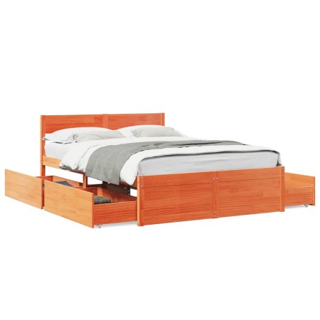 vidaXL Massivholzbett mit Schubladen Wachsbraun 140x190 cm Kiefer