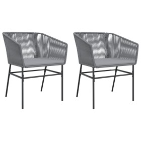 vidaXL Gartenstühle 2 Stk. mit Kissen Grau Poly Rattan
