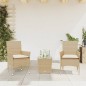 vidaXL 3-tlg. Bistro-Set mit Kissen Beige Poly Rattan und Glas vidaXL 3-tlg. Bistro-Set mit Kissen Beige Poly Rattan und Glas