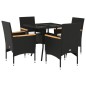 vidaXL 5-tlg. Garten-Essgruppe mit Kissen Schwarz Poly Rattan und Glas vidaXL 5-tlg. Garten-Essgruppe mit Kissen Schwarz Poly Rattan und Glas