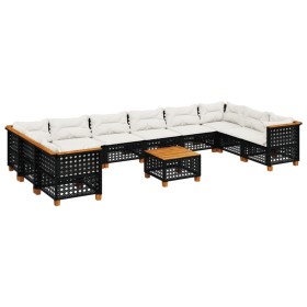 vidaXL 11-tlg. Garten-Sofagarnitur mit Kissen Schwarz Poly Rattan