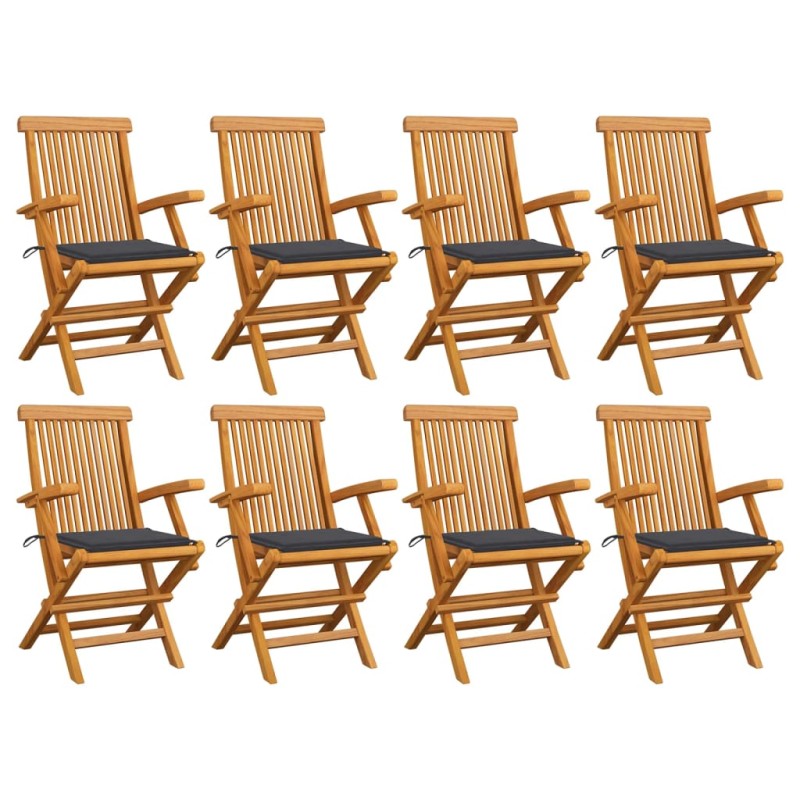 Gartenstühle mit Anthrazit Kissen 8 Stk. Massivholz Teak Gartenstühle mit Anthrazit Kissen 8 Stk. Massivholz Teak