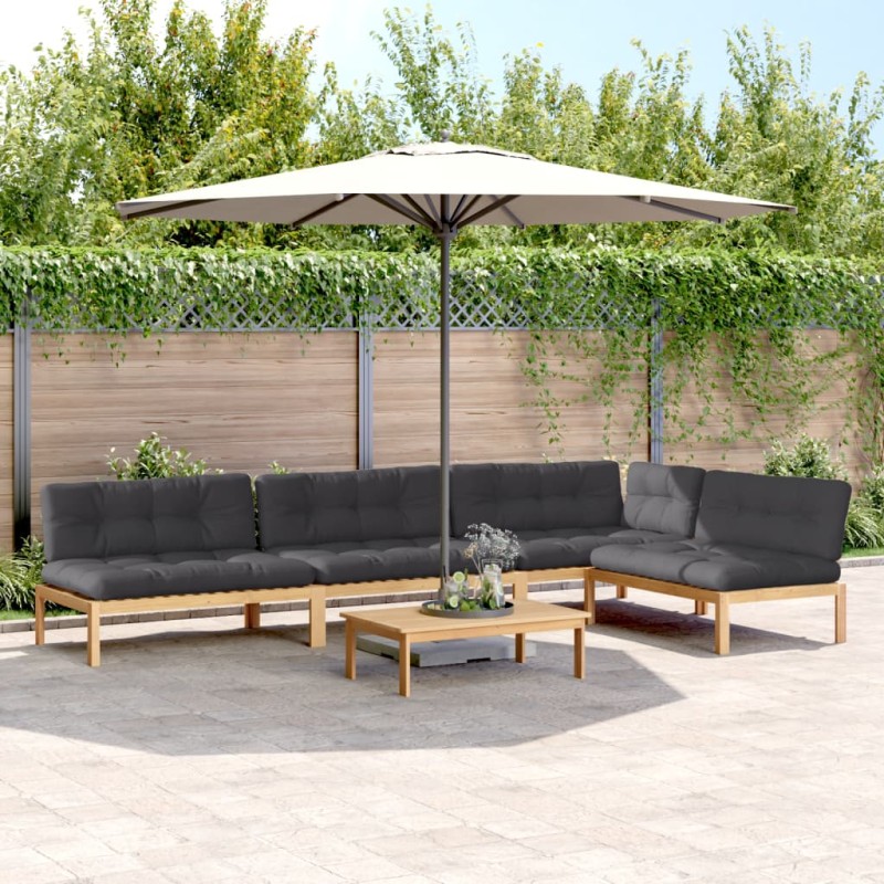 vidaXL 5-tlg. Garten-Sofagarnitur aus Paletten mit Kissen Akazienholz vidaXL 5-tlg. Garten-Sofagarnitur aus Paletten mit Kissen Akazienholz