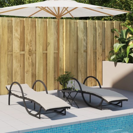 vidaXL Sonnenliegen 2 Stk. mit Auflagen Schwarz Poly Rattan