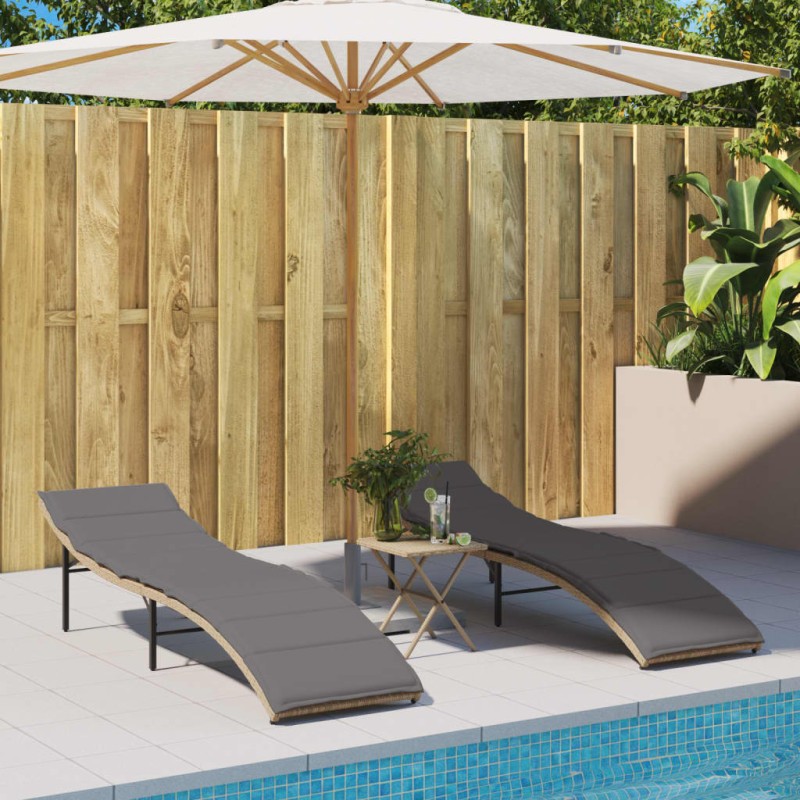 vidaXL Sonnenliegen 2 Stk. mit Auflagen Beige Poly Rattan vidaXL Sonnenliegen 2 Stk. mit Auflagen Beige Poly Rattan