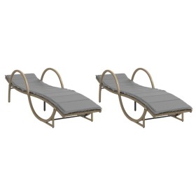 vidaXL Sonnenliegen 2 Stk. mit Auflagen Beige Poly Rattan