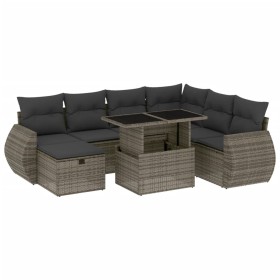vidaXL 8-tlg. Garten-Sofagarnitur mit Kissen Grau Poly Rattan