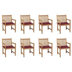 Gartenstühle 8 Stk. mit Weinroten Kissen Massivholz Teak