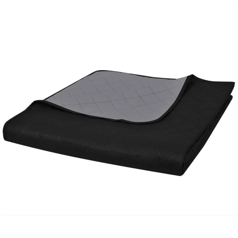 vidaXL Zweiseitige Tagesdecke Gesteppt Schwarz/Grau 230x260 cm vidaXL Zweiseitige Tagesdecke Gesteppt Schwarz/Grau 230x260 cm