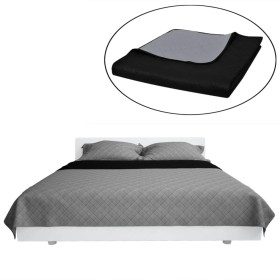 vidaXL Zweiseitige Tagesdecke Gesteppt Schwarz/Grau 230x260 cm