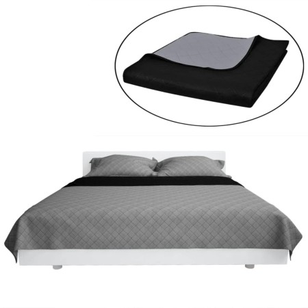 vidaXL Zweiseitige Tagesdecke Gesteppt Schwarz/Grau 230x260 cm
