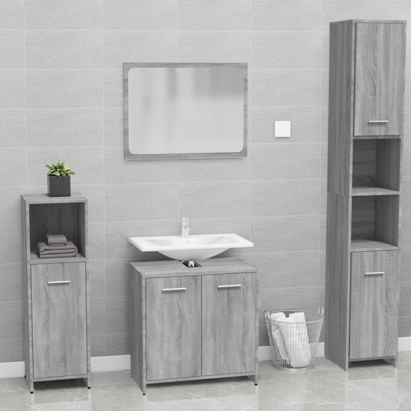 vidaXL Badmöbel-Set Grau Sonoma Holzwerkstoff vidaXL Badmöbel-Set Grau Sonoma Holzwerkstoff