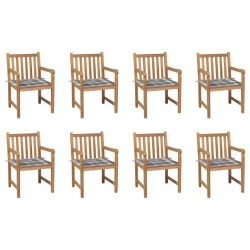 vidaXL Gartenstühle 8 Stk. Graue Karomuster-Kissen Massivholz Teak