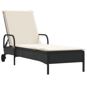 vidaXL Sonnenliege mit Rollen und Auflage Schwarz Poly Rattan