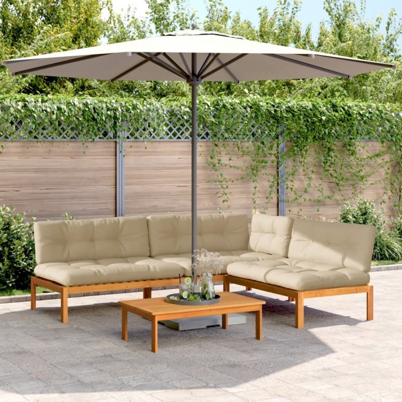 vidaXL 4-tlg. Garten-Sofagarnitur aus Paletten mit Kissen Akazienholz vidaXL 4-tlg. Garten-Sofagarnitur aus Paletten mit Kissen Akazienholz