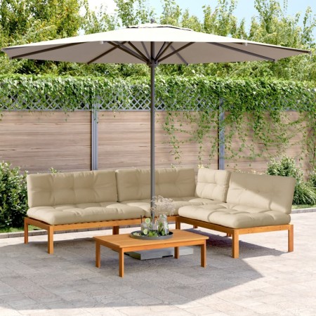 vidaXL 4-tlg. Garten-Sofagarnitur aus Paletten mit Kissen Akazienholz
