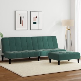 vidaXL Schlafsofa 2-Sitzer mit Fußhocker Dunkelgrün Samt