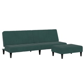 vidaXL Schlafsofa 2-Sitzer mit Fußhocker Dunkelgrün Samt