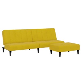 vidaXL Schlafsofa 2-Sitzer mit Fußhocker Gelb Samt