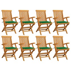 Gartenstühle mit Grünen Kissen 8 Stk. Massivholz Teak