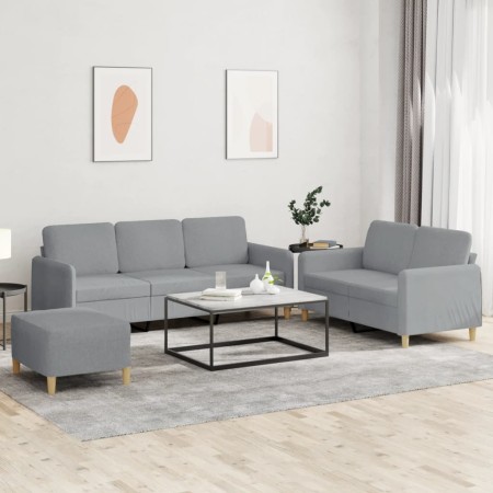 vidaXL 3-tlg. Sofagarnitur mit Kissen Hellgrau Stoff