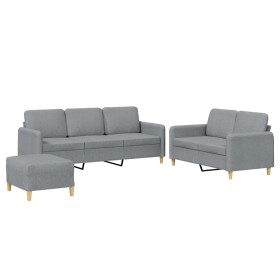vidaXL 3-tlg. Sofagarnitur mit Kissen Hellgrau Stoff