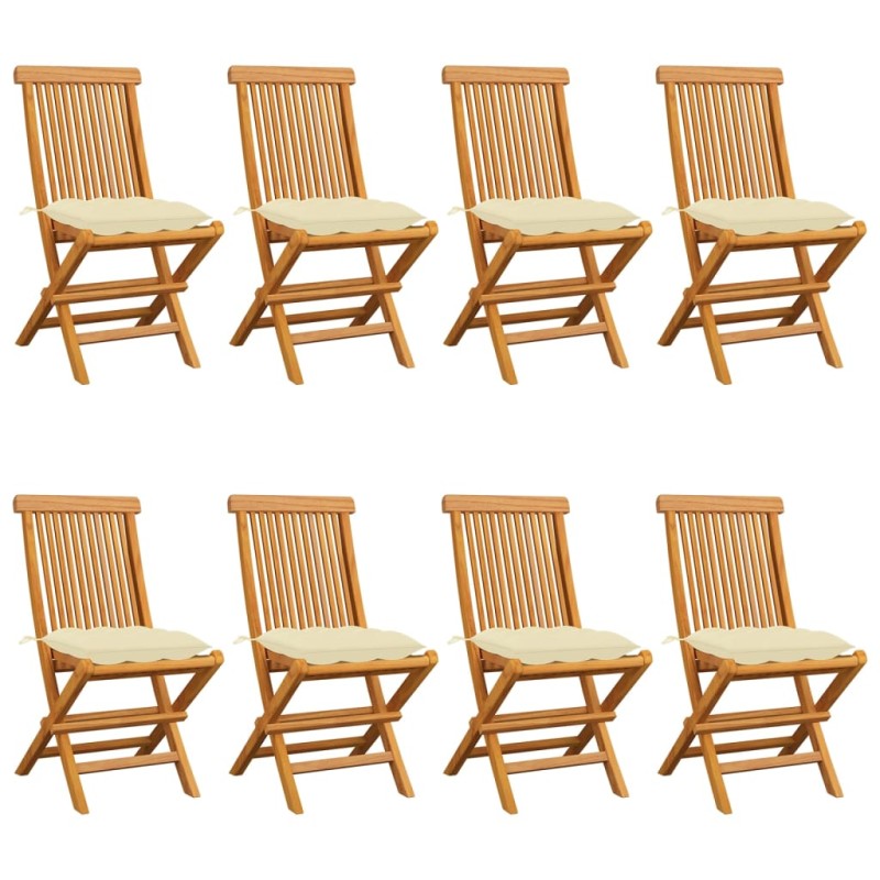 Gartenstühle mit Cremeweißen Kissen 8 Stk. Massivholz Teak Gartenstühle mit Cremeweißen Kissen 8 Stk. Massivholz Teak