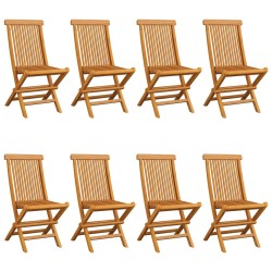 Gartenstühle mit Cremeweißen Kissen 8 Stk. Massivholz Teak