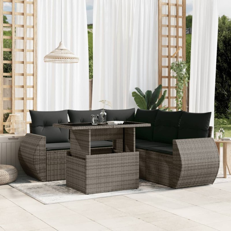 vidaXL 6-tlg. Garten-Sofagarnitur mit Kissen Grau Poly Rattan vidaXL 6-tlg. Garten-Sofagarnitur mit Kissen Grau Poly Rattan
