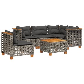 vidaXL 6-tlg. Garten-Sofagarnitur mit Kissen Grau Poly Rattan