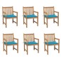 Gartenstühle 6 Stk. mit Blauen Kissen Massivholz Teak