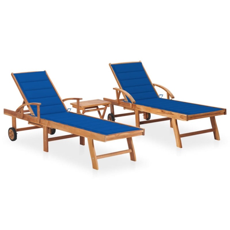 Sonnenliegen 2 Stk. mit Tisch und Auflagen Massivholz Teak Sonnenliegen 2 Stk. mit Tisch und Auflagen Massivholz Teak