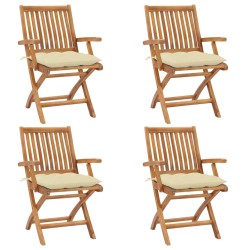 Klappbare Gartenstühle mit Kissen 4 Stk. Massivholz Teak