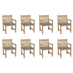 Gartenstühle 8 Stk. mit Grauen Kissen Massivholz Teak