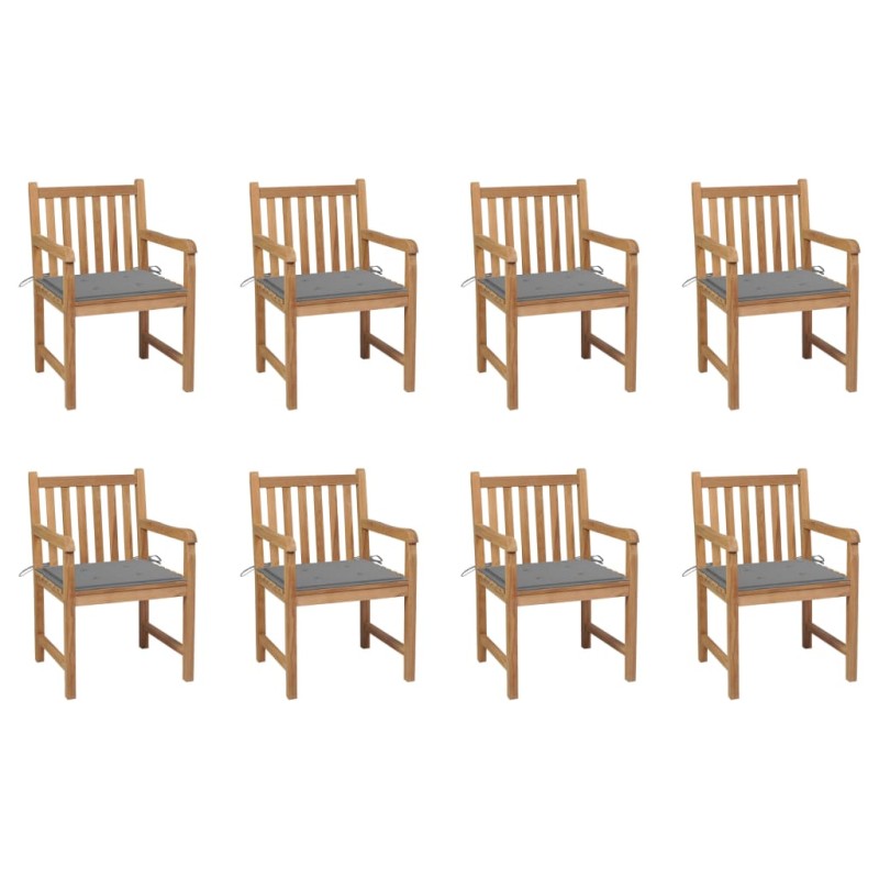 Gartenstühle 8 Stk. mit Grauen Kissen Massivholz Teak Gartenstühle 8 Stk. mit Grauen Kissen Massivholz Teak