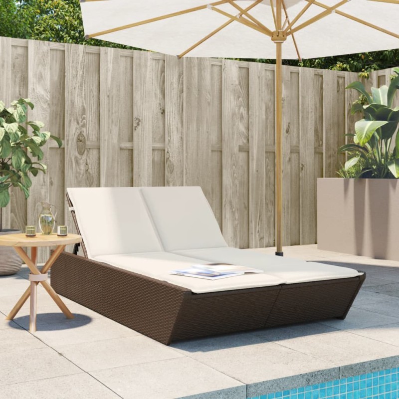vidaXL Doppel-Sonnenliege mit Auflagen Braun Poly Rattan vidaXL Doppel-Sonnenliege mit Auflagen Braun Poly Rattan