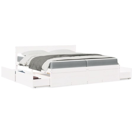 vidaXL Bett mit Schubladen und Matratze Weiß 200x200 cm Massivholz