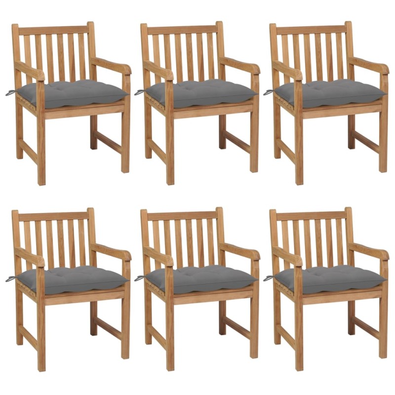 vidaXL Gartenstühle 6 Stk. mit Grauen Kissen Massivholz Teak vidaXL Gartenstühle 6 Stk. mit Grauen Kissen Massivholz Teak