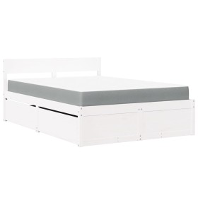 vidaXL Bett mit Schubladen und Matratze Weiß 120x200 cm Massivholz