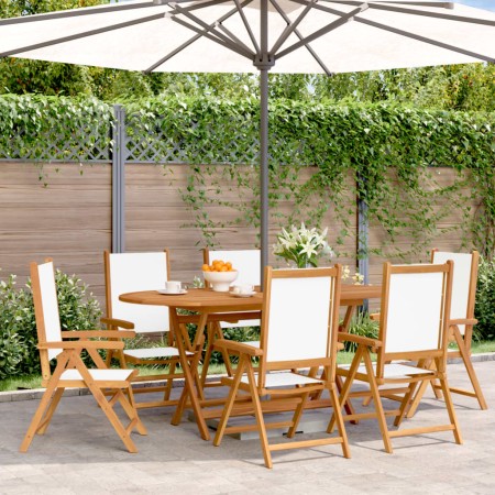 vidaXL Gartenstuhl Verstellbar 6 Stk. Cremeweiß Stoff und Massivholz