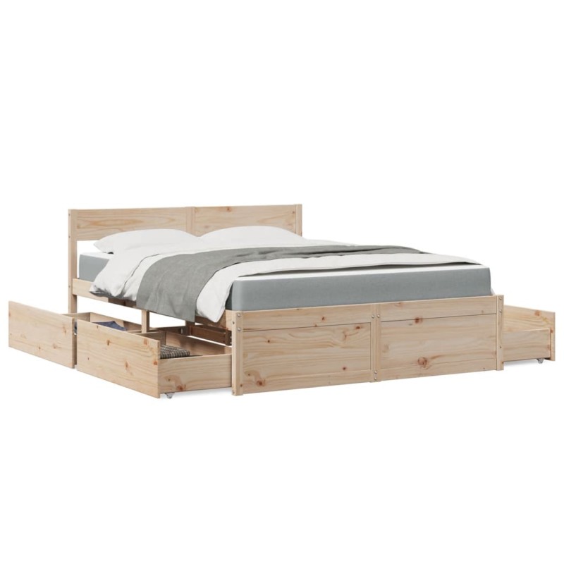 vidaXL Bett mit Schubladen und Matratze 140x200 cm Massivholz Kiefer vidaXL Bett mit Schubladen und Matratze 140x200 cm Massivholz Kiefer