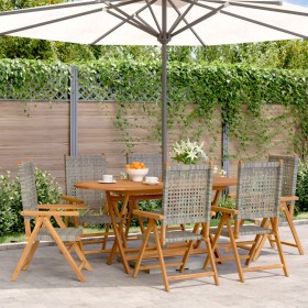 vidaXL Gartenstuhl Verstellbar 6 Stk. Grau Poly Rattan Massivholz