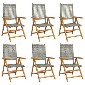 vidaXL Gartenstuhl Verstellbar 6 Stk. Grau Poly Rattan Massivholz