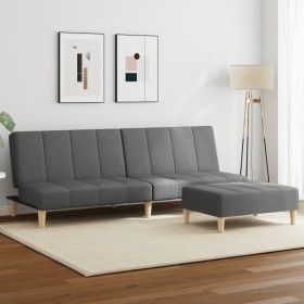 vidaXL Schlafsofa 2-Sitzer mit Fußhocker Dunkelgrau Stoff