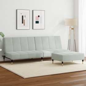 vidaXL Schlafsofa 2-Sitzer mit Fußhocker Hellgrau Samt
