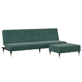 vidaXL Schlafsofa 2-Sitzer mit Fußhocker Dunkelgrün Samt