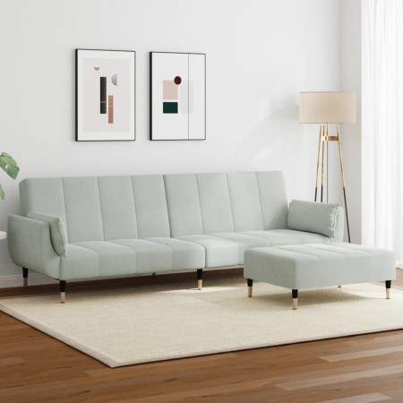 vidaXL Schlafsofa 2-Sitzer mit Fußhocker Hellgrau Samt