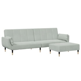 vidaXL Schlafsofa 2-Sitzer mit Fußhocker Hellgrau Samt